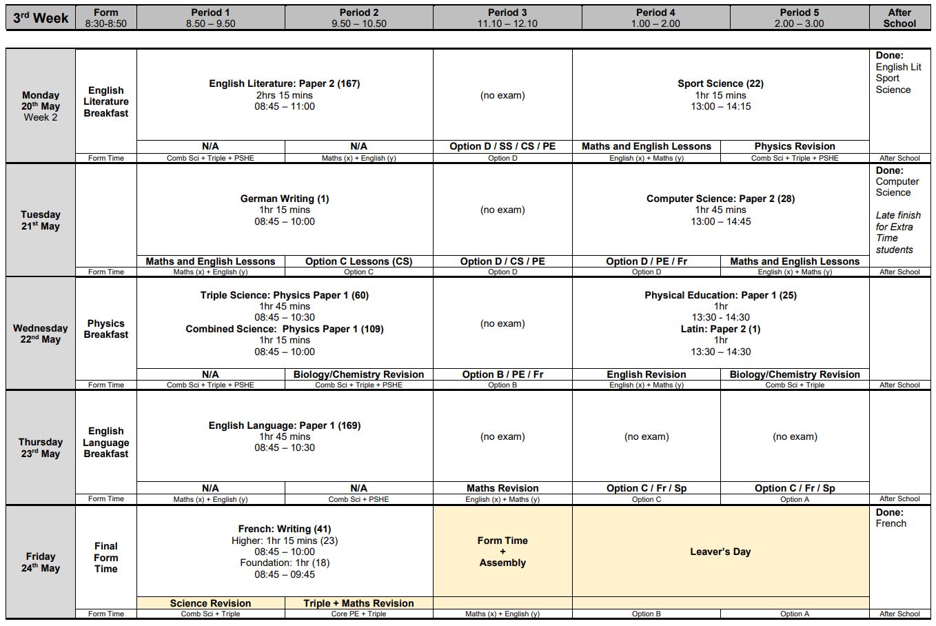 Yr11 GCSE Exams Summer 2024 Linton Village College